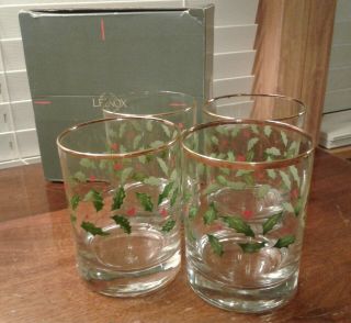Lenox Holiday Dimension Set Of 4 Double Old Fashion Glasses Box