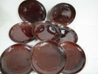 Vintage Marcrest Brown Dinner Plates (8) Daisy Dot Oven Proof Stoneware Usa