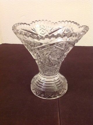 Vintage Lead Crystal Pedestal Compote Or Punch Bowl Base Pressed Glass