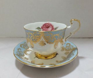 Paragon Blue Antique Rose Cup And Saucer Signed Reg Johnson