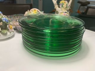 VINTAGE GREEN DEPRESSION GLASS 7.  5” LUNCHEON SALAD PLATES SET of 10 from 1930s 5