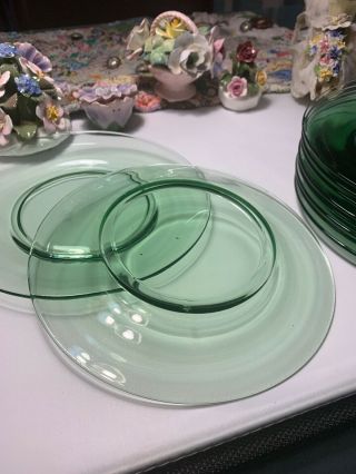 VINTAGE GREEN DEPRESSION GLASS 7.  5” LUNCHEON SALAD PLATES SET of 10 from 1930s 7