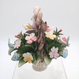 Vintage Capodimonte Porcelain Basket Of Colorful Flowers 6 " X 6 " - Italy