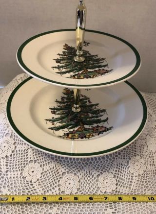 3 Tier Spode Christmas Tree Cake Plate/Stand Tray With Gold Handle 5