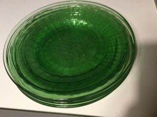 7 Vintage Green Block Depression Glass Dishes With Snowflake Pattern 2