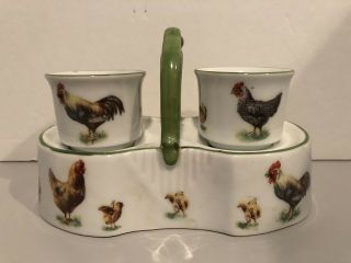 Antique Victoria Austria Porcelain 2 Egg Cups With Holder Extremely Rare