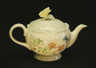 Butterfly Meadow Tea Pot By Lenox 5 Cup Teapot & Lid Butterflies Floral Accents