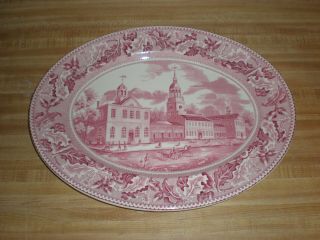 Johnson Bros.  Historic America Independence Hall Philadelphia Pink 16 " Platter