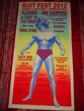 Riot Fest Chicago 2012 Concert Poster Iggy And The Stooges Wwe Elvis Costello