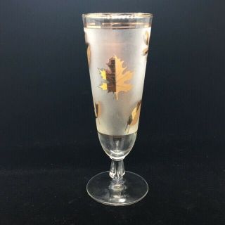 7 Vintage Libby Frosted Gold Leaf Footed Beer Glasses