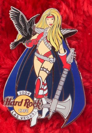 Hard Rock Cafe Pin Las Vegas Sexy Warrior Girl Axe Guitar Sword Raven Crow Skull