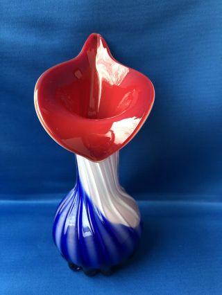 Jack In The Pulpit Art Glass Vase Lily Flower Swirled Texture Red White Blue