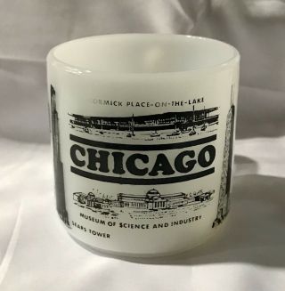 Vintage Fire King White Milk Glass D Handle Coffee Cup Mug Chicago Landmarks