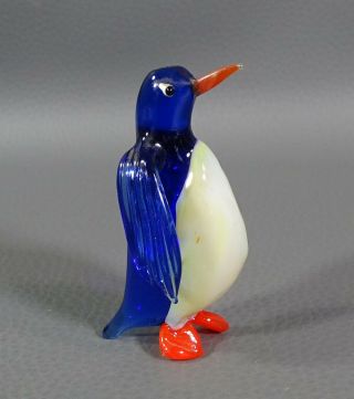 1960 Italian Murano Cobalt Blue Blown Glass Penguin Aquatic Bird 2 3/8 " Figurine