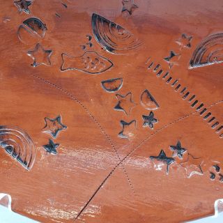 Studio Art Pottery Fish Platter w/ Incised Designs Signed w/ Heart in Palm 14 