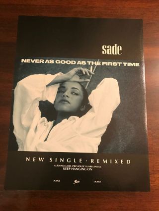 1986 Vintage 9x12 Album Promo Print Ad For Sade Never As Good As The First Time