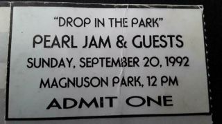1992 Pearl Jam Ticket Drop In The Park Rock N Roll
