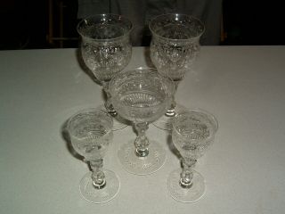 5 Vintage Stunning German Cut Crystal Stems Water Goblets Sherry Glasses
