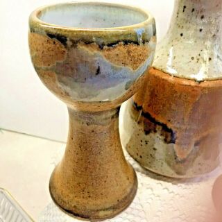 Artisan Studio Art Pottery Wine Set Jug and Two Goblets Signed With Artist Mark 2