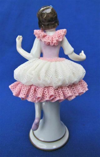Oldest Volkstedt Dresden German Porcelain Irish Lace Mini Figurine Ballerina 4 