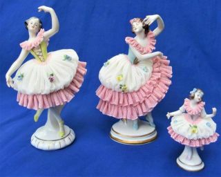 Oldest Volkstedt Dresden German Porcelain Irish Lace Mini Figurine Ballerina 4 