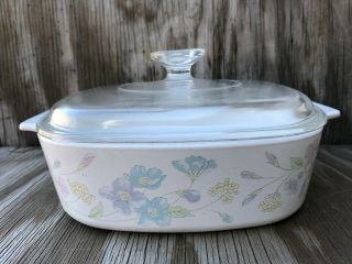 Corning Ware Pastel Bouquet 2 Ltr.  Casserole Dish With A Clear Glass Lid