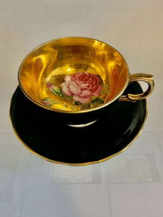 Rare Gold Floating Rose Windsor Tea Cup & Saucer - Paragon Aynsley Interest
