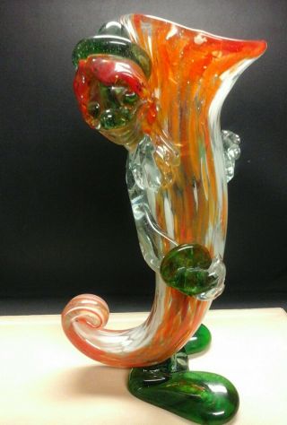 Vintage Murano Hand Blown Glass Clown Vase 12 " H.  Orange - Green - White