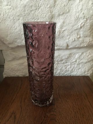Vintage Whitefriars Style Aubergine Bark Vase 8 " Inches High