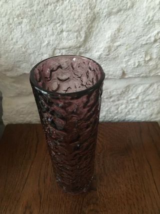 Vintage Whitefriars Style Aubergine Bark Vase 8 