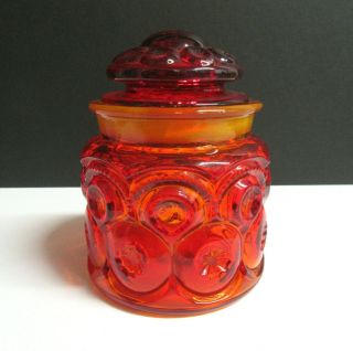 Vintage L.  E.  Smith Moon & Stars Red Glass Canister Amberina Jar 5 "