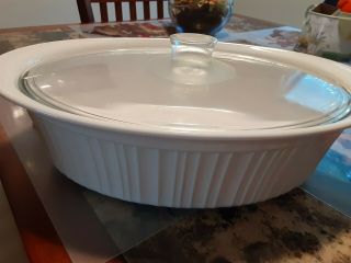 Corning Ware French White 4 Quart Oval Casserole/roaster With Glass Cover Lid
