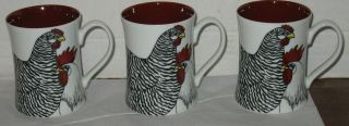 3 Vtg 1979 Fitz Floyd Coq Du Village Rooster Hen Coffee Cocoa Tea Mugs Cups Htf