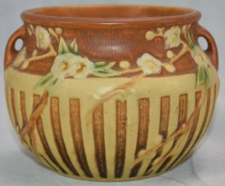Vintage Roseville Pottery Cherry Blossom Brown Ceramic Jardiniere 627 - 4