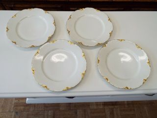 Set 4 Dinner Plates Haviland Limoges Ranson W/gold Trim