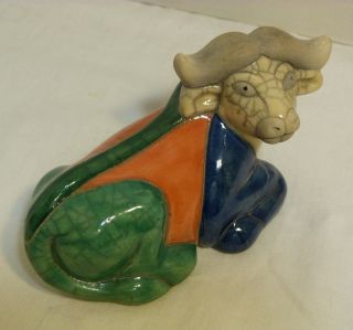 Raku Pottery Hand Made In South Africa Colored Glaze Water Buffalo Figurine