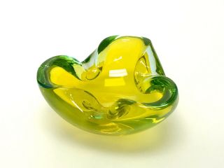 Vintage Murano Ashtray Mid Century Modern Art Glass Italian 1950’s Green Yellow