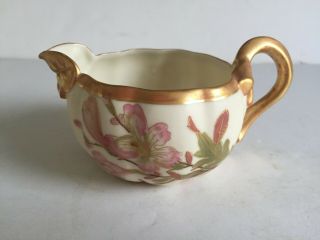 Antique Royal Worcester Blush China Floral Painted Creamer Branch Handle C1888