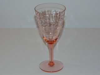 Vintage Antique 1930s Etched Art Deco Pink Depression Glass Wine Cordial Goblet
