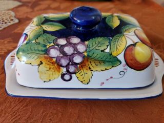 Sorrentino Ravello Italy Hand Painted Lemon Fruits Butter Dish Ceramiche D 