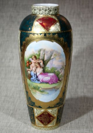 Royal Vienna Style Vase " Cupid & Venus " Ackermann & Fritze Signed Kaufmann 1908 -