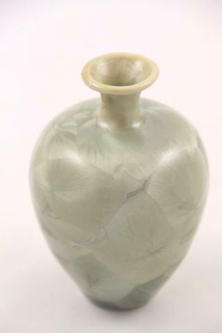 Signed Louise Reding Studio Art Pottery Crystalline Glaze Celadon Green Sm Vase