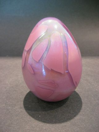 Roger Vines Studio Art Glass Iridescent Egg Paperweight Mt.  St.  Helens Ash
