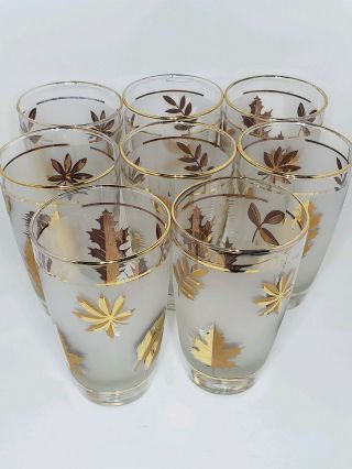 Vintage Libbey Hostess Set Of 8 Golden Foliage 14 Oz.  Cooler / Iced Tea Glasses