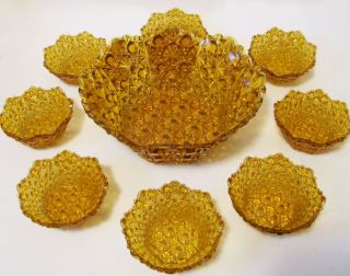 Marigold Daisy And Button Carnival Glass Scalloped 9 Piece Berry Bowl Set