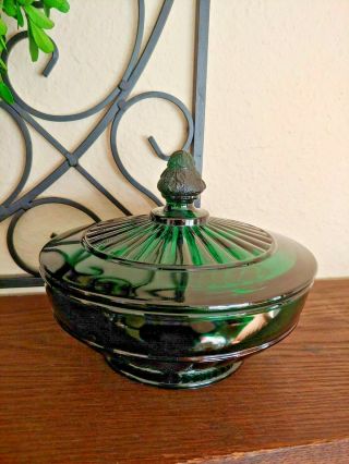 Vintage Green Candy Dish W Lid