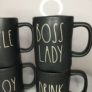 Rae Dunn 1st Edition Matte Black Hustle Boss Lady Enjoy Drink Mug Set Of 4 2