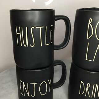 Rae Dunn 1st Edition Matte Black Hustle Boss Lady Enjoy Drink Mug Set Of 4 5