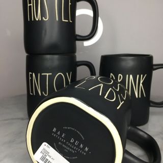 Rae Dunn 1st Edition Matte Black Hustle Boss Lady Enjoy Drink Mug Set Of 4 6