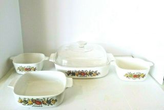 Vintage 5 Piece Spice Of Life Corning Ware 2.  5 Liter 2 - 2 3/4 Cup 1 - 1 Liter